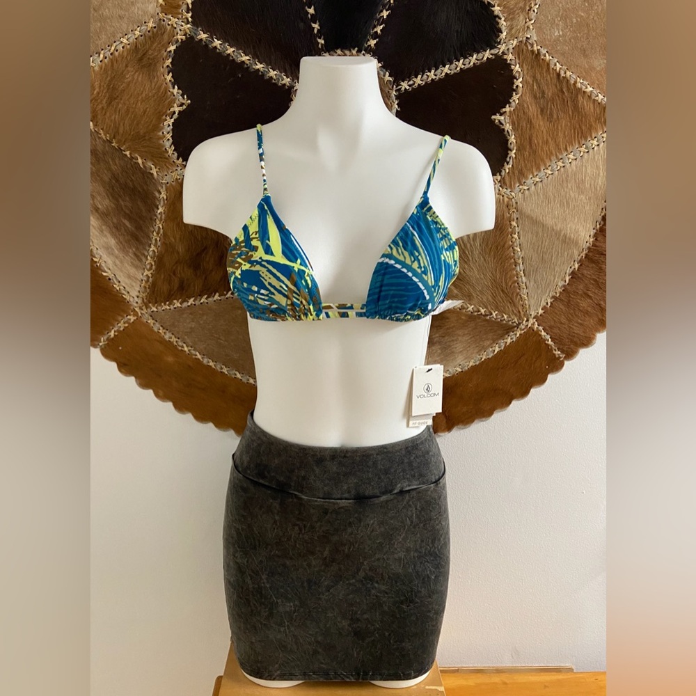 Blue and Yellow Patterned Bikini Top